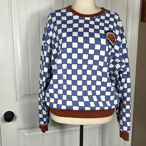 Petals and Peacock/ Checkerboard Crewneck sweatshirt Sz XL